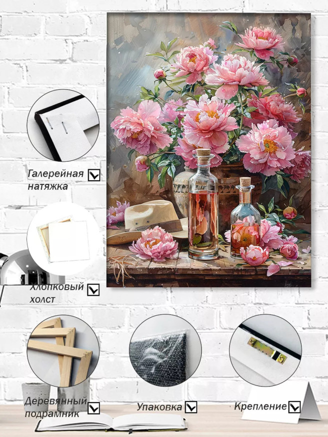 Постер на холсте &amp;quot;Пионы и розовая настойка&amp;quot;