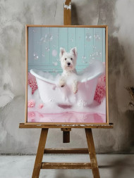 Постер на холсте &amp;quot;Белый пушистик в розовой ванне&amp;quot;