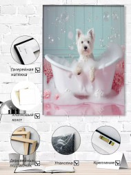 Постер на холсте &amp;quot;Белый пушистик в розовой ванне&amp;quot;