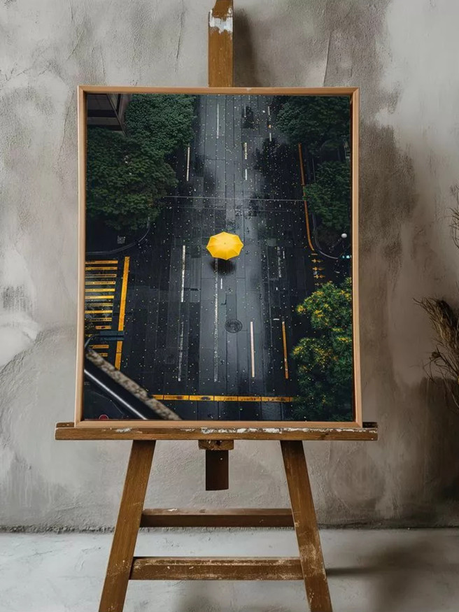 Holstga bosilgan poster &amp;quot;Ho‘l ko‘chadagi sariq soyabon&amp;quot;