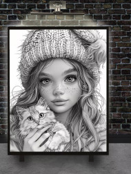 Постер на холсте &amp;quot;Девочка с котёнком&amp;quot;