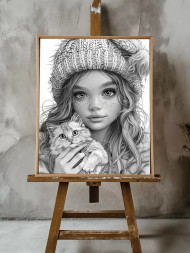 Постер на холсте &amp;quot;Девочка с котёнком&amp;quot;