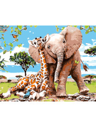 Raqamlar bo'yicha rasm "Fil va jirafa"