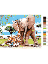 Raqamlar bo'yicha rasm "Fil va jirafa"