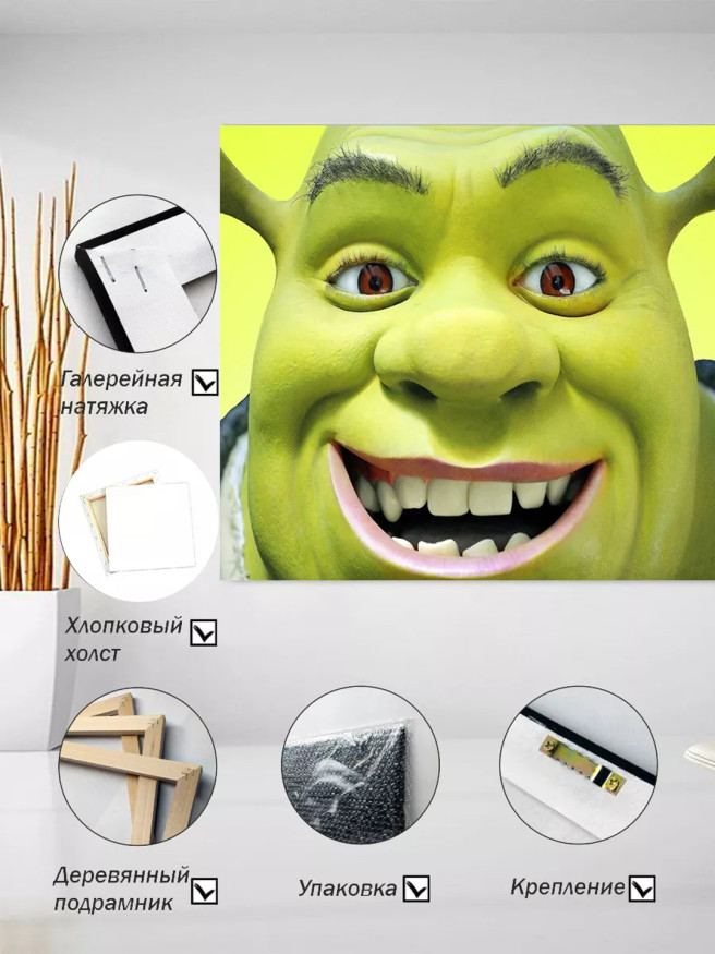 Постер на холсте &amp;quot;Улыбка Шрека крупным планом&amp;quot;