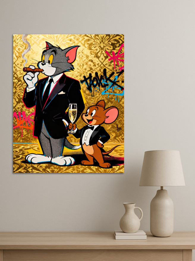 Постер на холсте &amp;quot;Том и Джерри с сигарой и шампанским&amp;quot;