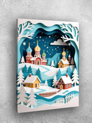 Holstga bosilgan poster "Qishloqdagi qishki oqshom"