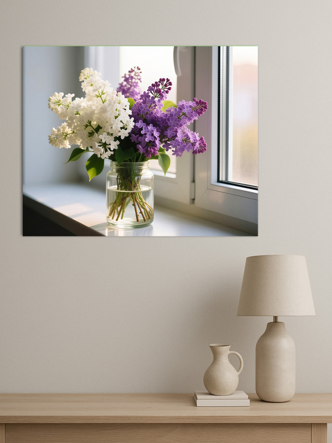 Постер на холсте &amp;quot;Сирень в стеклянной банке у окна&amp;quot;
