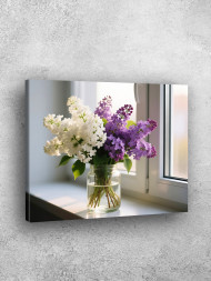 Постер на холсте &amp;quot;Сирень в стеклянной банке у окна&amp;quot;