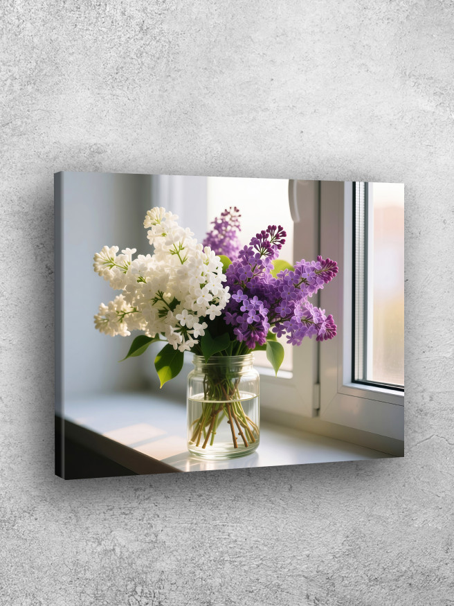 Постер на холсте &amp;quot;Сирень в стеклянной банке у окна&amp;quot;