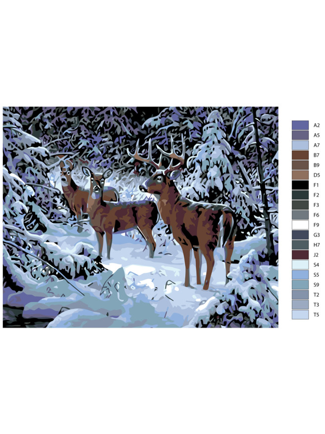 Raqamlar bo&amp;#039;yicha rasm &amp;quot;Qishki o&amp;#039;rmondagi kiyiklar&amp;quot;