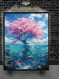 Holstga bosilgan poster &quot;Sakura va suv osti dunyosi&quot;