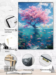 Holstga bosilgan poster &quot;Sakura va suv osti dunyosi&quot;