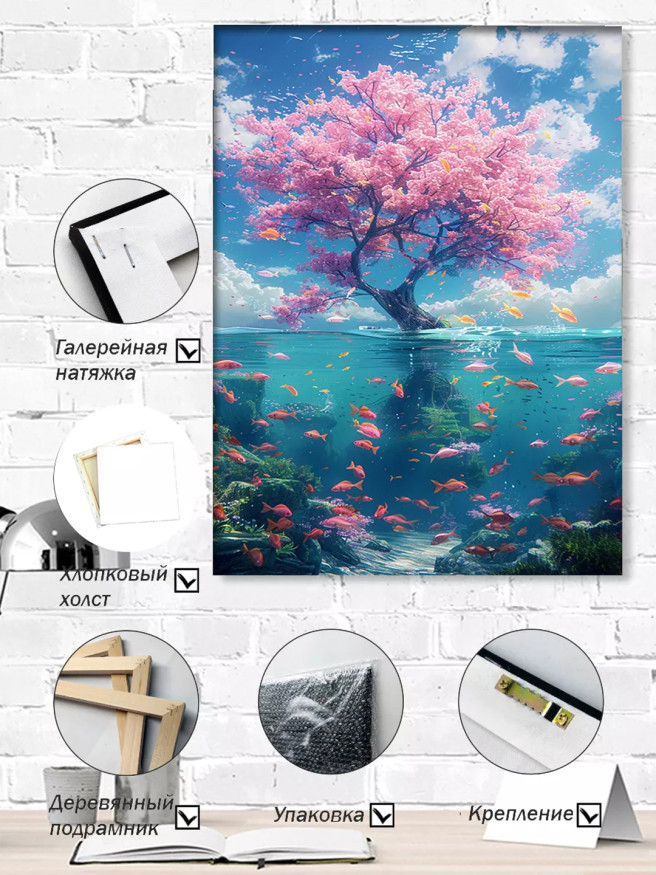 Holstga bosilgan poster &amp;quot;Sakura va suv osti dunyosi&amp;quot;