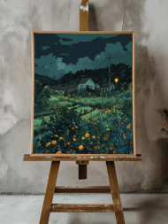 Holstga bosilgan poster "Tungi osmon ostidagi qishloq"