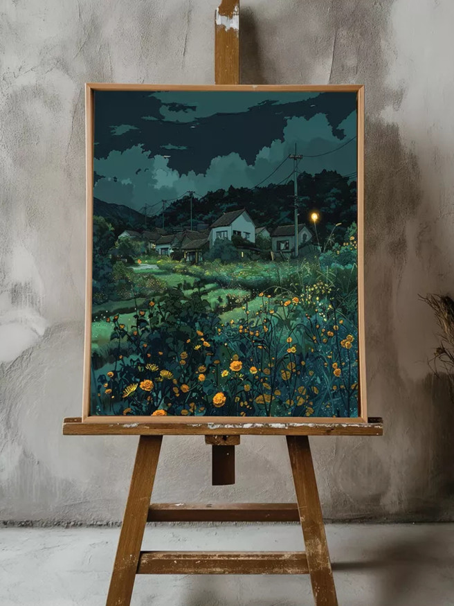 Постер на холсте &amp;quot;Деревня под ночным небом&amp;quot;