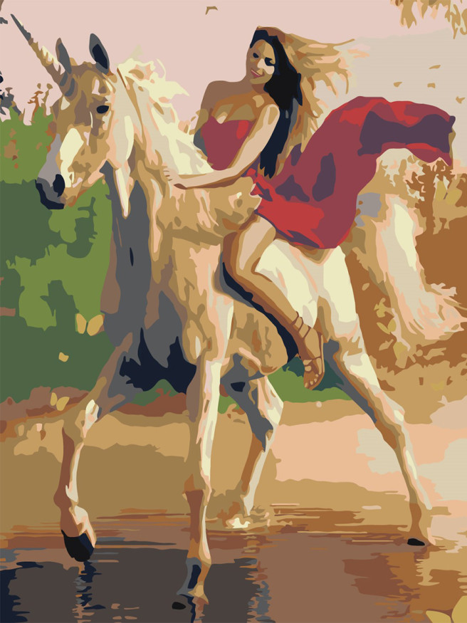 Raqamlar bo&amp;#039;yicha rasm &amp;quot; Bir shoxli ot ustida qiz&amp;quot;