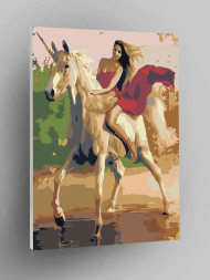 Raqamlar bo&#039;yicha rasm &quot; Bir shoxli ot ustida qiz&quot;