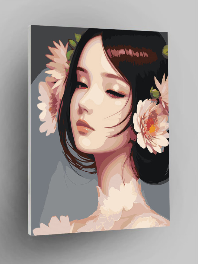 Raqamlar bo&amp;#039;yicha rasm &amp;quot;Gullar bilan yumshoq qiz&amp;quot;