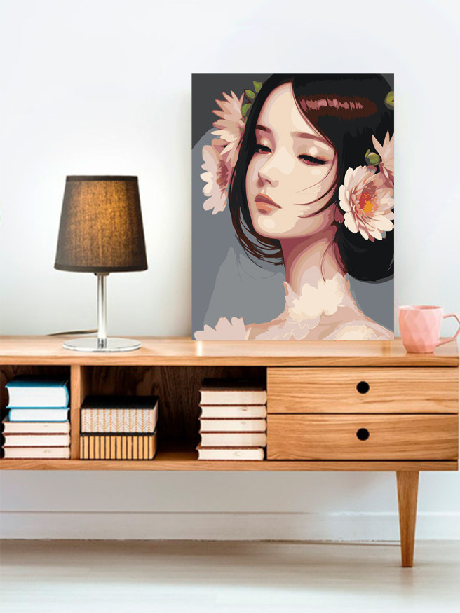 Raqamlar bo&amp;#039;yicha rasm &amp;quot;Gullar bilan yumshoq qiz&amp;quot;