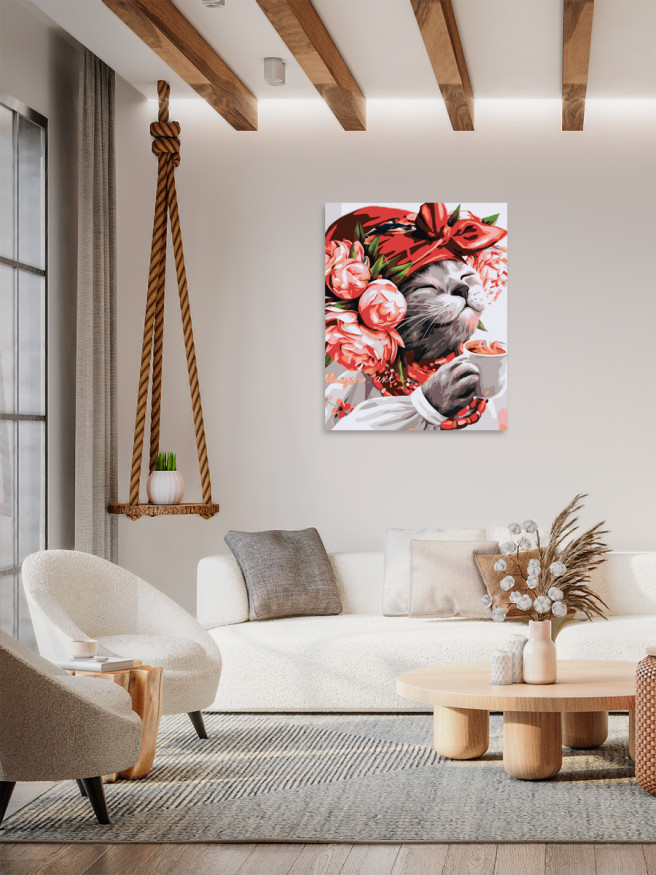 Raqamlar bo&amp;#039;yicha rasm &amp;quot;Qizil bantlik mushukcha&amp;quot;