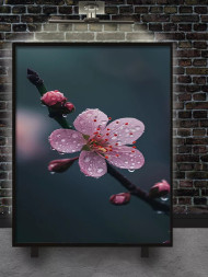 Holstga bosilgan poster "Yomg‘ir tomchilaridagi sakura guli"