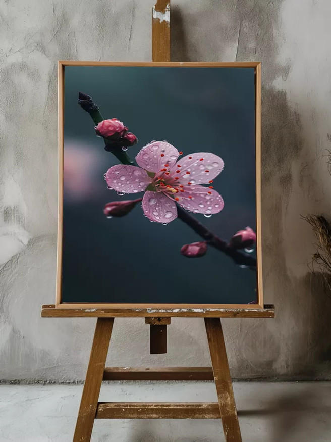 Постер на холсте &amp;quot;Цветок сакуры в каплях дождя&amp;quot;
