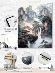 Holstga bosilgan poster &quot;Tog‘lar va sharsharalar uyg‘unligi&quot;