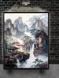 Holstga bosilgan poster &quot;Tog‘lar va sharsharalar uyg‘unligi&quot;