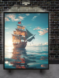 Постер на холсте &amp;quot;Парусник на закате&amp;quot;