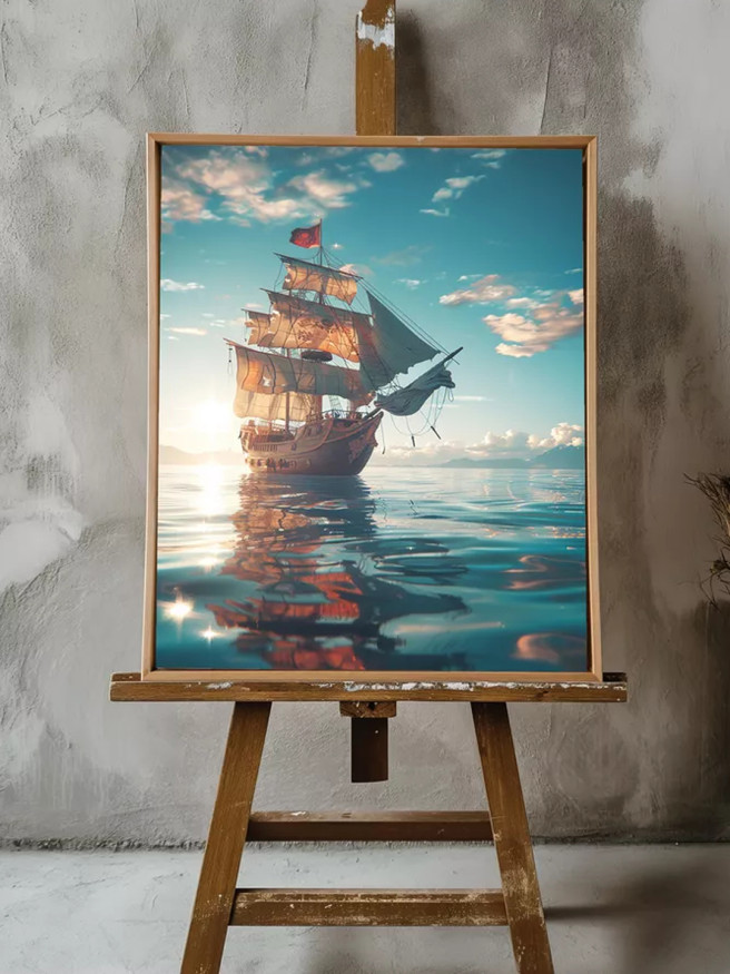 Постер на холсте &amp;quot;Парусник на закате&amp;quot;