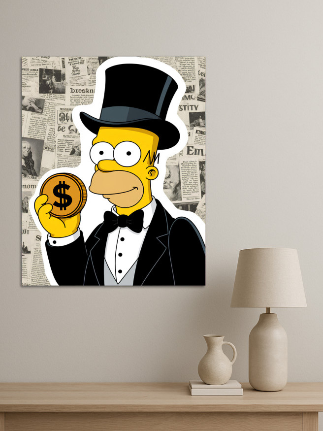 Постер на холсте &amp;quot;Гомер Симпсон с золотой монетой&amp;quot;