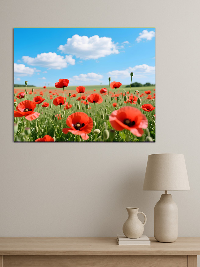 Holstga bosilgan poster &amp;quot;Ko‘k osmon ostidagi qizil maklar&amp;quot;