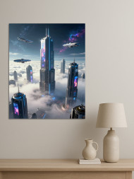 Постер на холсте &amp;quot;Футуристический город в облаках&amp;quot;