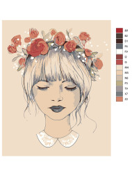 Raqamlar bo'yicha rasm "Gullar bilan yosh qiz"