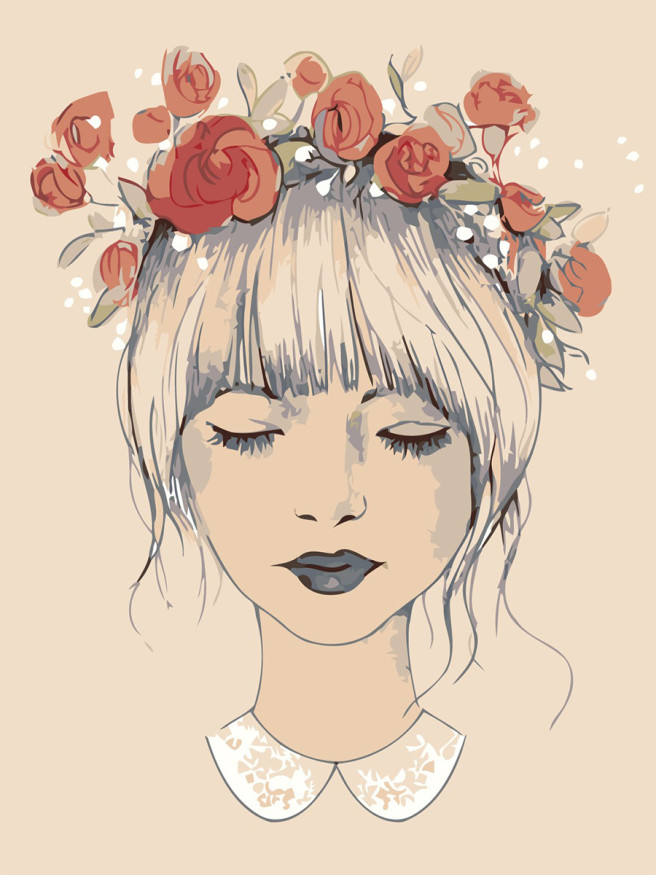 Raqamlar bo&amp;#039;yicha rasm &amp;quot;Gullar bilan yosh qiz&amp;quot;