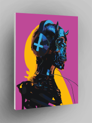 Fluorescent raqamlar bo'yicha rasm "Kiberpank skeleti"