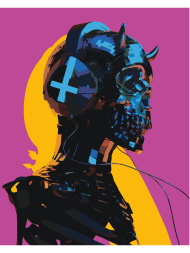 Fluorescent raqamlar bo'yicha rasm "Kiberpank skeleti"