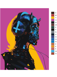 Fluorescent raqamlar bo'yicha rasm "Kiberpank skeleti"