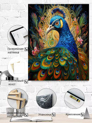 Постер на холсте &amp;quot;Павлин в цветочном вихре&amp;quot;