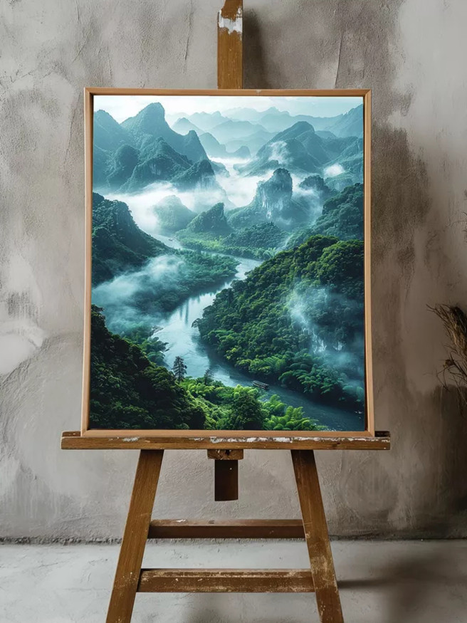 Постер на холсте &amp;quot;Река среди туманных гор&amp;quot;