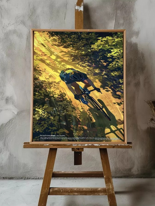 Постер на холсте &amp;quot;Велосипедист в лесной тени&amp;quot;