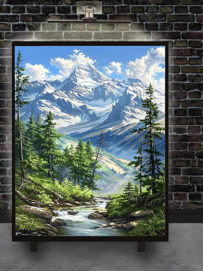 Постер на холсте &amp;quot;Горная вершина и ручей&amp;quot;