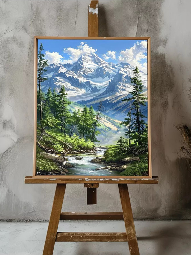 Постер на холсте &amp;quot;Горная вершина и ручей&amp;quot;