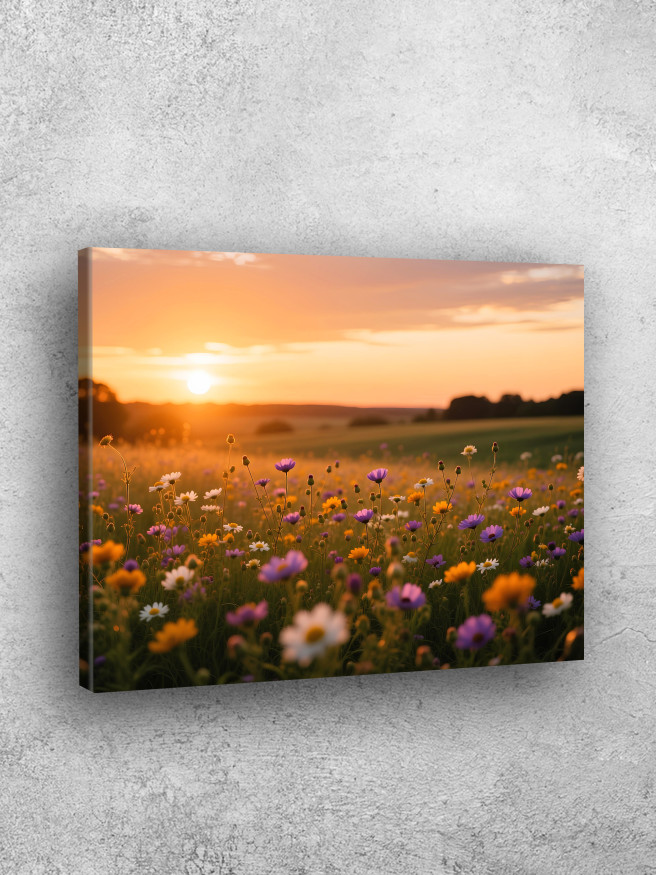 Holstga bosilgan poster &amp;quot;Quyosh botishidagi dala gullari&amp;quot;