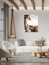 Картина по номерам "Котик играет с бабочкой"