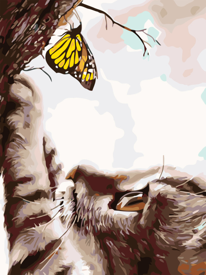 Картина по номерам &amp;quot;Котик играет с бабочкой&amp;quot;