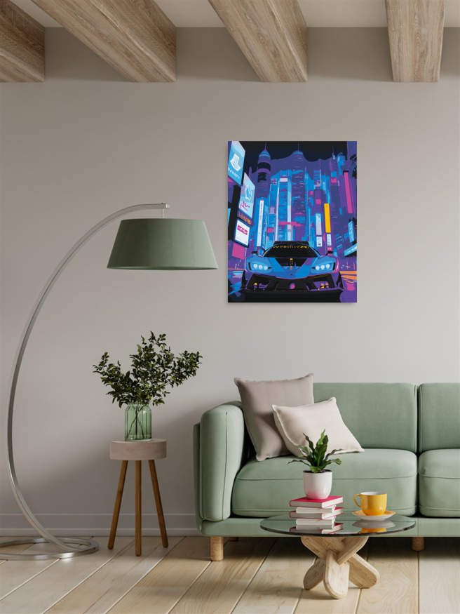 Флуоресцентная картина по номерам &amp;quot;Спорткар в мегаполисе&amp;quot;