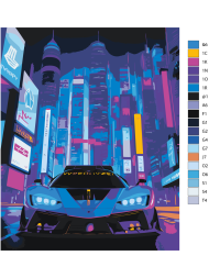 Fluorescent raqamlar bo&#039;yicha rasm &quot;Metropolda sport avtomobili&quot;