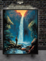 Постер на холсте &amp;quot;Путешественник у водопада&amp;quot;